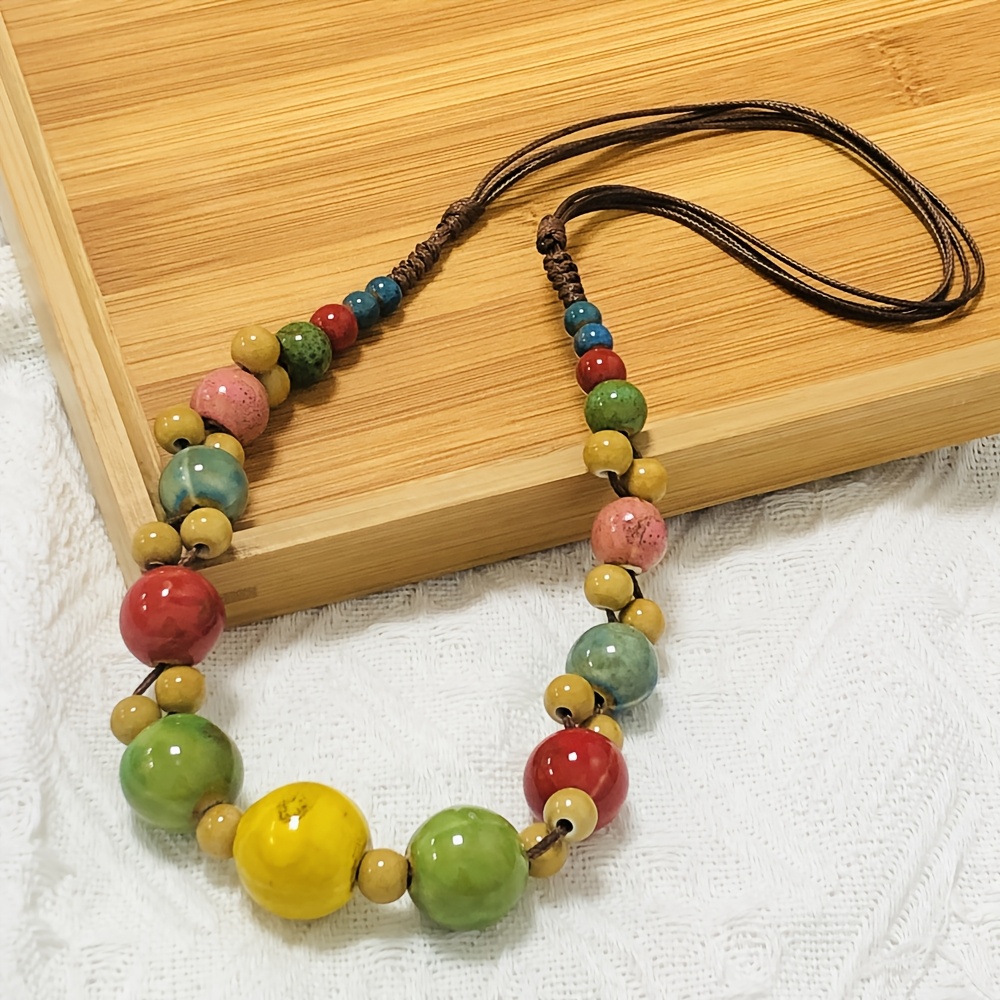 Bohemian Ceramic Beads Necklace Adjustable Collarbone Chain